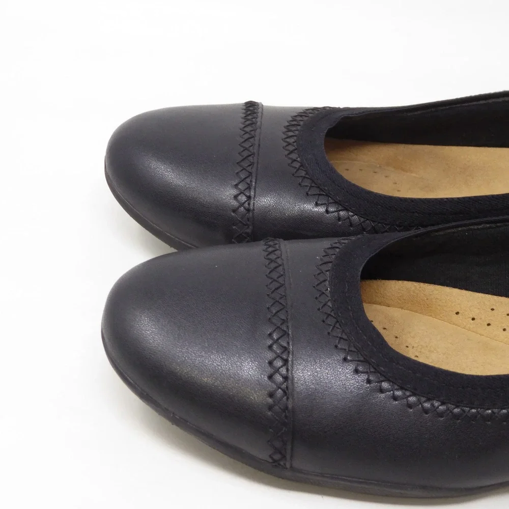 Clarks Womens Sara Bay Ballet Flats Black Leather Ultimate Comfort 10